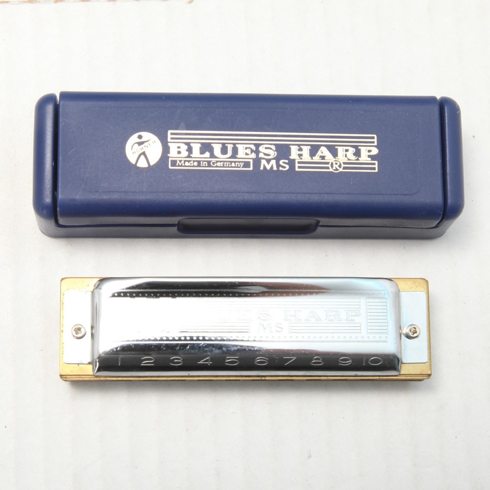 Hohner Blues Harp MS Diatonic Harmonica Silver Square Hole Case Made In Germany
